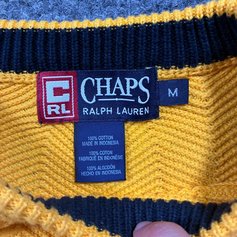 Chaps Ralph Lauren Sweater Mens Medium Yellow Cotton Knit Crewneck Classic - Picture 3 of 7